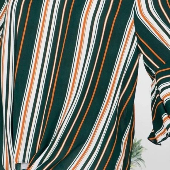 NEW Multi-Colored Tie Front Ruffled Long Sleeve Top - Picture 4 of 6